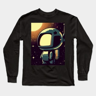 Cute little vintage cartoon astronaut with jetpack in space Long Sleeve T-Shirt